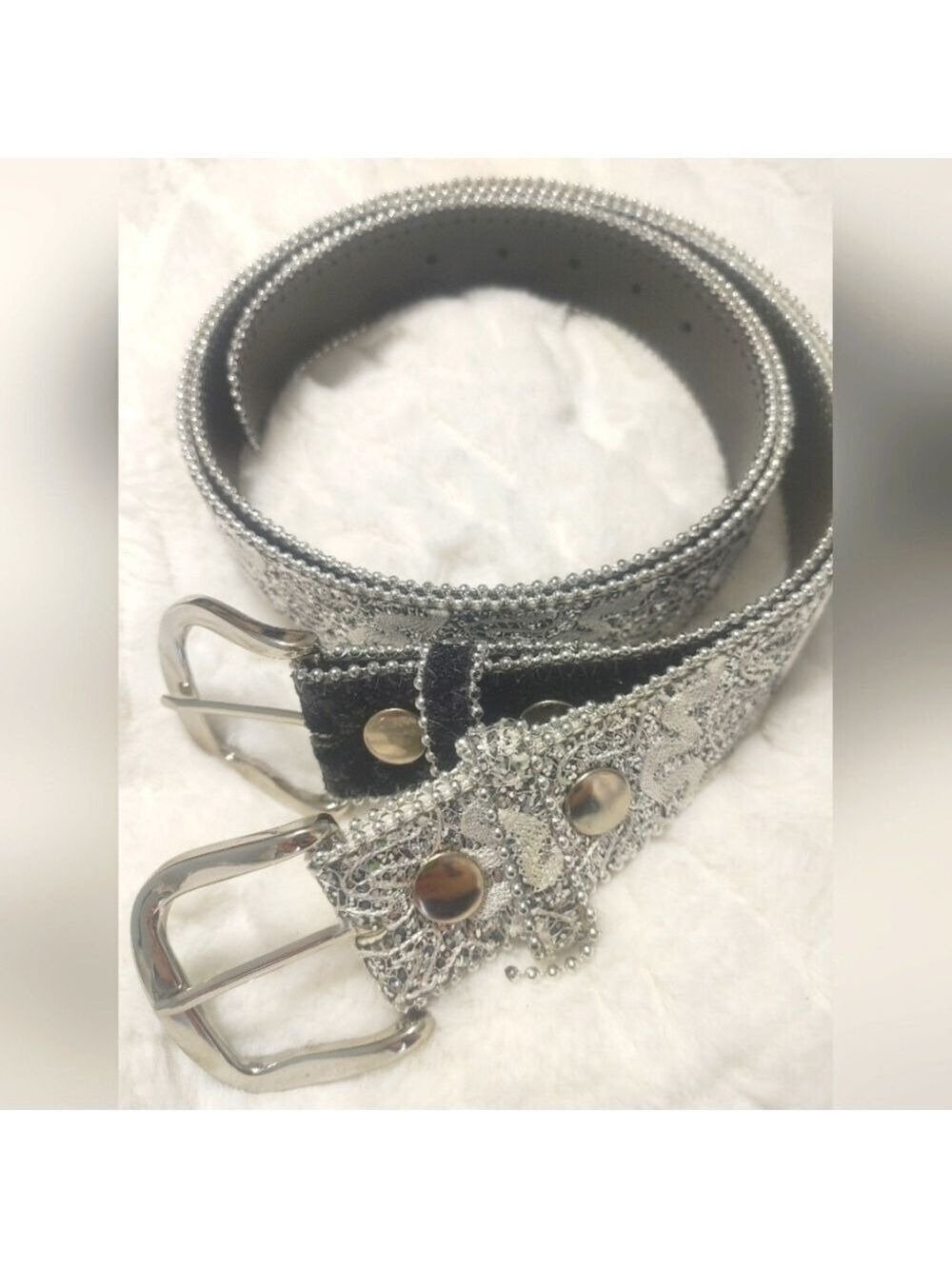 2 Leather Belts Ying/Yang Sparkling Black/White Sparkle Beaded Belts Small